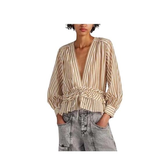 Robert Rodriguez Mariel Blouse Striped Ruffle V-Neck 3/4 Sleeves Size 6 - Picture 1 of 8